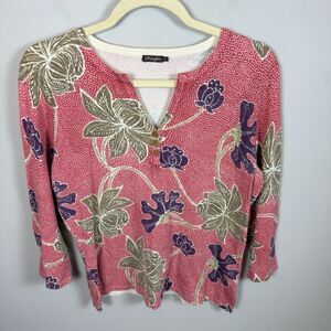 J.McLaughlin Women’s Top Sweater Polka Dot Tropical Button 3/4 Sleeve Med